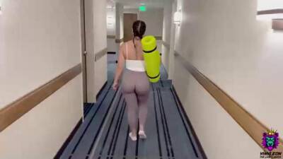 Instead of doing her yoga routine, busty brunette is having casual sex with her personal trainer on freereelz.com