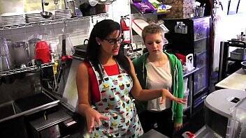 Young blonde Alani Pi has job interview as barista at Penny Barber's quick-service coffee shop on freereelz.com