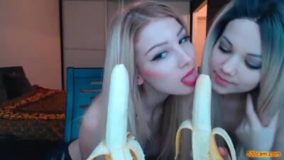 2 Nasty Blonde Girls Suck Bananas And Kiss Each Other-500camcom on freereelz.com