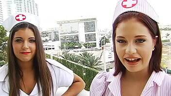 BRANDI BELLE - Cute Teens In Nurse Costumes Sharing One Cock #TBT on freereelz.com