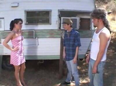 Hot trailer girl Ashley gets tight holes fucked by rednecks on freereelz.com