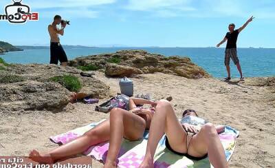 Spanish latina couples foursome at the beach - Spain on freereelz.com