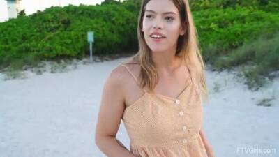 Magnificent bikini model, Leah got naked on the beach and did some nude posing and teasing on freereelz.com