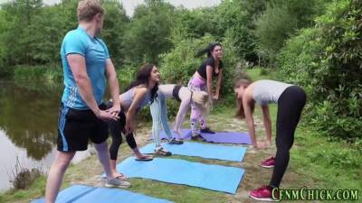 Clothed yoga brits outside stroke and suck - Britain on freereelz.com