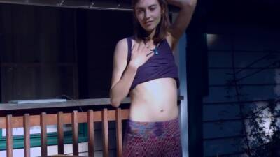 Cute Hippie Dancing In Skirt On Wooden Porch on freereelz.com