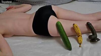 Hot girl is getting various fruits and vegetables inside her pussy, because it feels so fucking good on freereelz.com