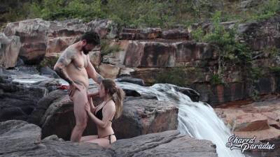 Blonde With Big Natural Breasts Makes Risky Public Sex In A Public Waterfall on freereelz.com