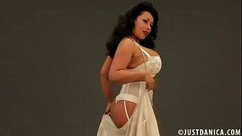 Danica Collins (Donna Ambrose) in silk lingerie striptease - Britain on freereelz.com