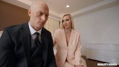 Bald dude takes good care of blonde's puffy cunt on freereelz.com