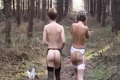 Sara and Jade strip in the woods - Britain on freereelz.com