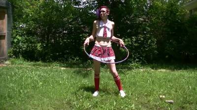 School Girl Milf Outside Hula Hoop And Trampoline on freereelz.com