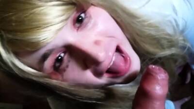 Young blonde sissy crossdresser swallows huge load on freereelz.com