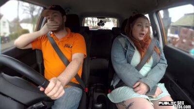 Curvy ginger inked babe publicly fucked in car by instructor on freereelz.com