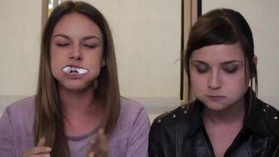 2 girls showing mouth and swallow skills chubby bunny challenge on freereelz.com