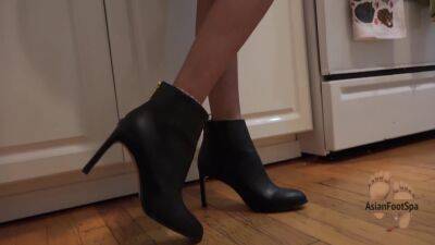 High Heeled Leather Boots While Making Dinner on freereelz.com