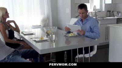 PervMom Horny Blonde Milf Jerks Stepson At Table on freereelz.com