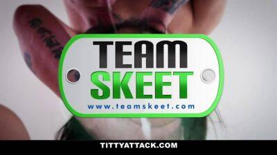 TeamSkeet - Pretty Black Girl Lets a Big Dick Stud Cum On Her Big Tits on freereelz.com