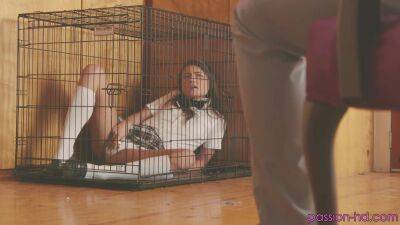 Caged teen fucked and gagged in her first family maledom on freereelz.com