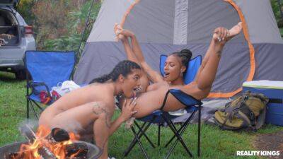 Dashing young ebony dolls turn camping trip into sexual fantasy on freereelz.com