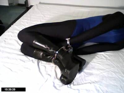 Hogcuffed Self Bondage In Lycra on freereelz.com