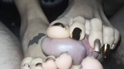 Woman With Inked Feet And Black Toe Nails Gives A Pov Toejob on freereelz.com