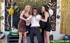 Stepdaughters having a hot New Years Eve with their stepdad on freereelz.com