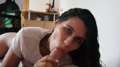 Sexy Brunette Sucks Big Cock Deep And Licks Balls To Cum Hard In Mouth on freereelz.com