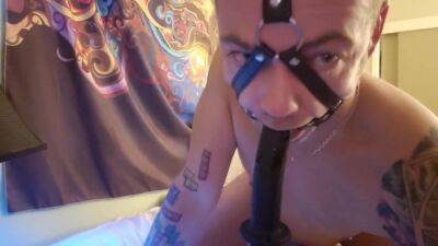 Horny tattooed man loves BDSM and playing with adult toys on freereelz.com