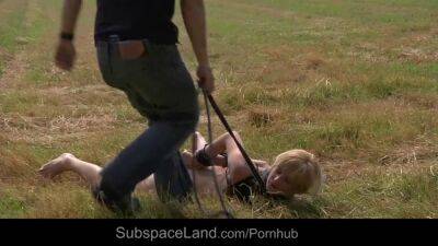 Submissive naked chick enjoys hardcore bondage and rough BDSM outside on freereelz.com