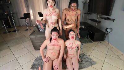 3 Naked Sluts And Myself Same Tame Exercise Gagging On Dildos Getting Faces Spat On Lipstick on freereelz.com