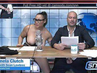 Camsoda-Newscaster rides sybian during news on freereelz.com