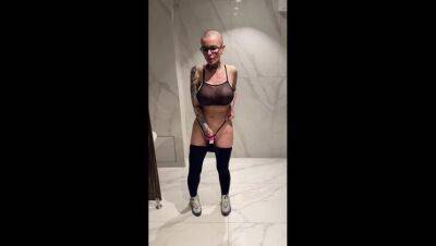 Crazy slut bald doll squirting in male public urinal, slut with big tits on freereelz.com