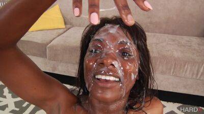 Best facial for this skinny ebony during her first gangbang special on freereelz.com