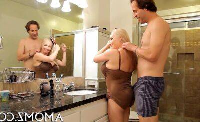 Petite blonde honey gets her pussy fucked on bathroom counter on freereelz.com