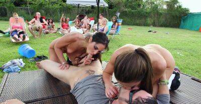 Steamy outdoor dick sharing orgy during hot backyard party on freereelz.com