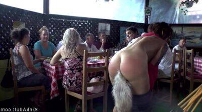 Lesbians nailing in public restaurant on freereelz.com