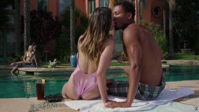 Loud black sex by the pool in energized foursome interracial on freereelz.com