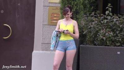 Jeny Smith walks in public with transparent shorts. Real flashing moments on freereelz.com