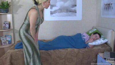 Step mom sneaks into her step-sons bedroom and wakes him up with her lips. on freereelz.com