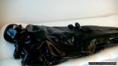 Sexy Latex Slave In The Rubber Bondage Body Bag on freereelz.com