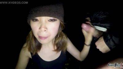 Asian teen quickly finish up her public blowbang before curfew - Japan on freereelz.com