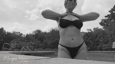 Boobs Tease At The Pool Black And White on freereelz.com