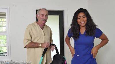 Big-Breasted Ebony Nurse Fucks With A Real Old Man on freereelz.com