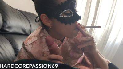 Asian mistress blowing cigarette & cock, rides dick, takes creampie. - Japan on freereelz.com