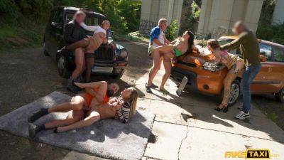 Great outdoor group sex scene with Lady Gang and Rebecca Volpetti - Italy - Czech Republic on freereelz.com