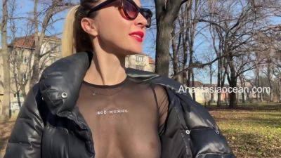 Anastasia Ocean In Beauty Flashes Her Big Boobs While Walking In A Public Park on freereelz.com