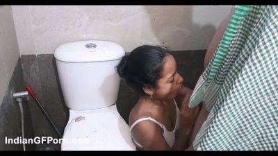 Indian girl sucking dick and bending over to take that cock in her snug little pussy in bathroom - India on freereelz.com