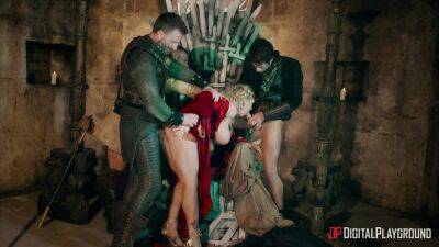 Busty blonde whore fucked on the iron throne and soaked in sperm on freereelz.com