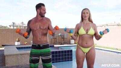 Busty wife gets to fuck with her personal trainer in spectacular cheating scenes on freereelz.com