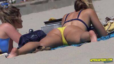 Yellow Bikini Thong Hot Ass Babe At The Beach on freereelz.com